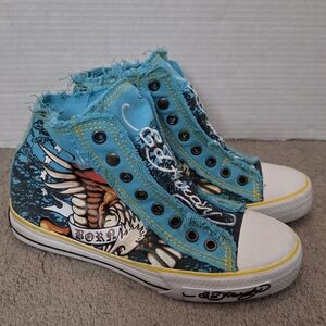 VTG Y2K Ed Hardy Original Art Goth Grunge High Top Slip on Sneakers Women's 6